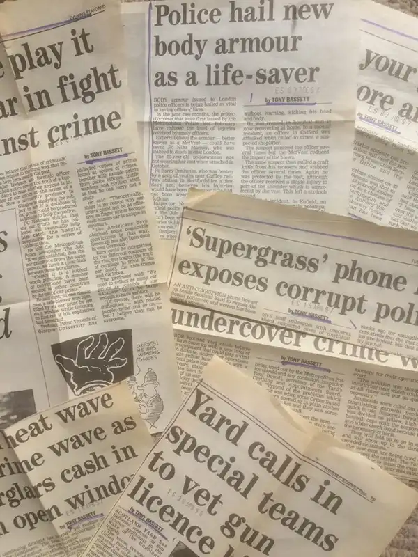 Photo of newspaper clippings